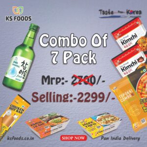 Combo of 7 | Original Soju Drink + Kimchi mild + Kimchi 2x Spicy + Original Topokki + Mafa Tofu +kimchi Jjigae + chicken hot bar | Pan India Delivery | Newly Launched | Each Items 1 pcs only