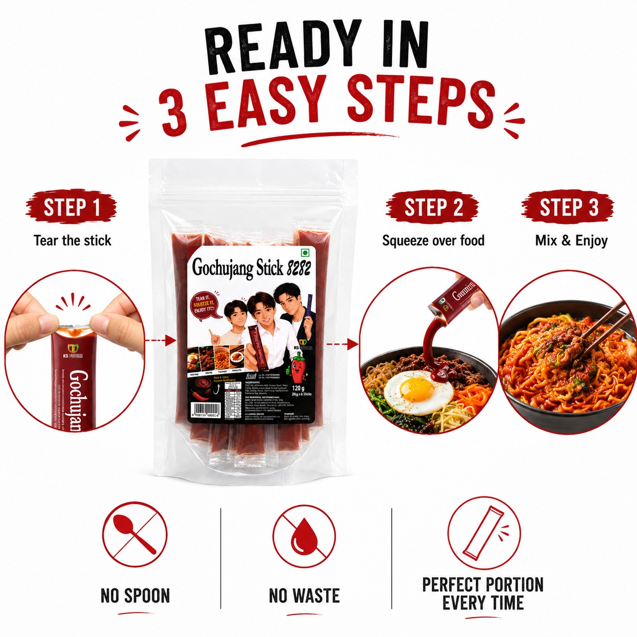 Gochujang 8282 | Authentic Korean Red Chili Paste | 6 Sticks x 20g (120g) - Image 3