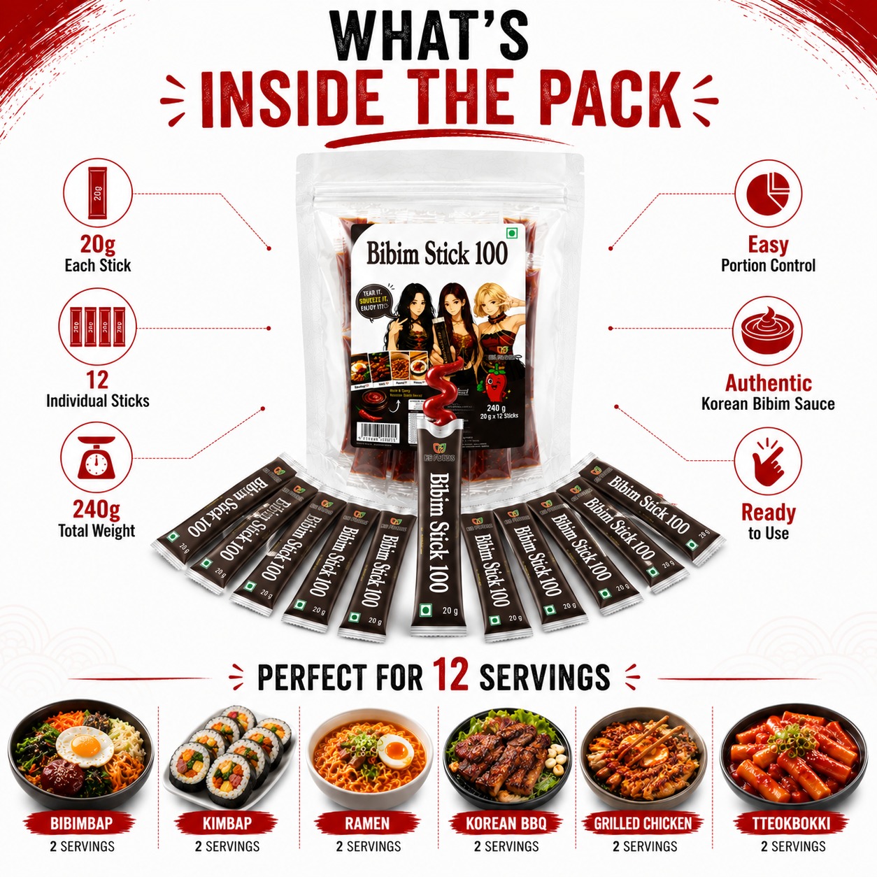 Bibimbap 12 Sticks x 20g (240g) | Authentic Korean Bibimbap Sauce | Individual Sauce Sachets - Image 4